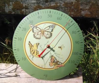 Thermomètre émaillé rond bombé Papillons: thermomètre décoratif en émail
