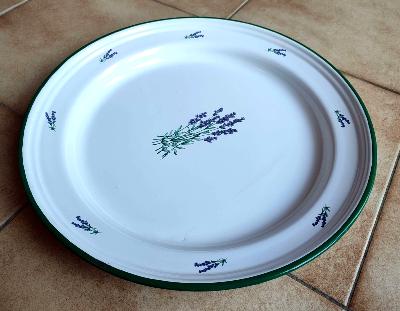 Grand plateau émaillé déco Provence lavande 40 cm vaisselle émaillée made in France