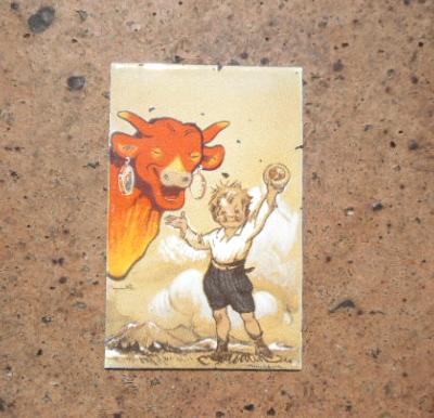 Magnet Vache qui Rit émail, plaque émaillée ancienne publicité aimantée