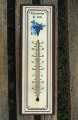 Thermomètre cave bois 30 cm: thermomètre bois décoré raisin