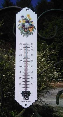 Thermomètre déco émaillé Fleurs Pensées: thermomètre extérieur intérieur 30 cm
