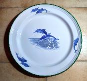 Grand plateau émaillé décors dauphins cuisine émail et cetera