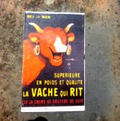 Magnet mail Vache qui Rit noir: plaque maille ancienne publicit 