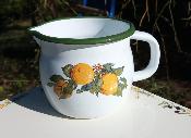 Pot émaillé bec verseur Citrons, vaisselle émaillée originale