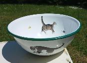 Grand saladier émaillé décoration chats 27 cm, vaisselle émaillée déco exclusive