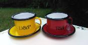 Tasses émaillées café expresso rouge et jaune déco de cuisine émail et cetera