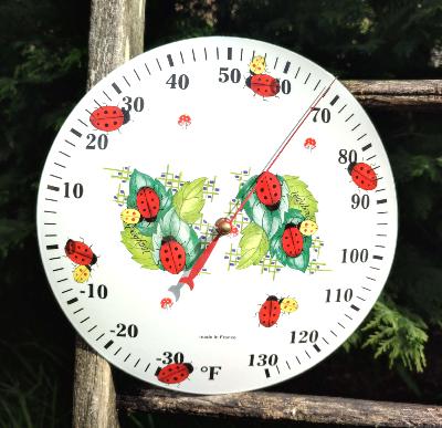 Thermomètre émaillé rond bombé Coccinelles: thermomètre décoratif en émail