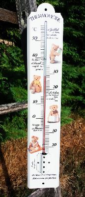 Grand Thermomètre extérieur émaillé nounours jardin maison 50 cm