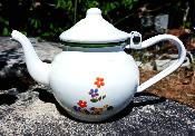 Théière émaillée fleurs poussins tous feux, théière traditionnelle acier émaillé affaire