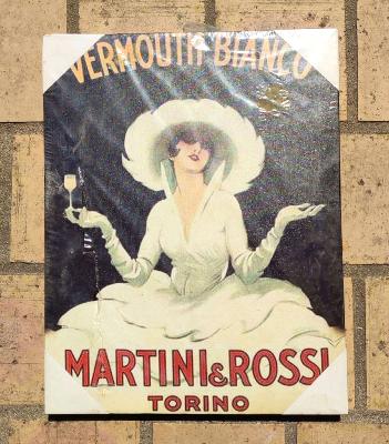 Toile imprimée panneau publicitaire Martini & Rossi cadre bois