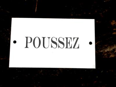 Plaque émaillée blanche Poussez, plaque de porte émail traditionnel 