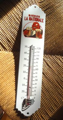 Thermomètre en émail publicitaire Vintage 30 cm bière Brasserie La nationale