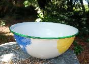 Saladier émaillé déco jaune bleu 27 cm création originale Arémail Emalia
