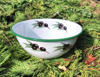 Grand saladier émaillé Olives noires 27 cm: vaisselle émaillée décorée émail et cetera