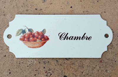 Plaque émaillée Chambre vintage, plaque émail et cetera cerises