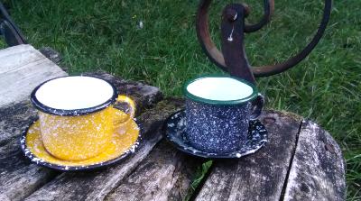 Tasse émaillée expresso émail moucheté lot de 2: vaisselle émaillée tendance