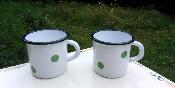 Mug maill, lot de 2 tasses mailles pois verts, vaisselle maille camping