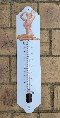 Plaque émaillée Grand Thermomètre émaillé vintage Pin'up