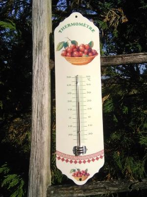 Thermomètre Cerises extérieur décoratif émail véritable Jardin Maison 35 cm Arémail Emalia