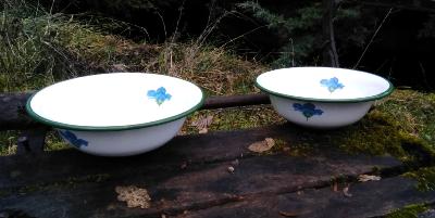 2 coupes émaillées motif fleur bleue vaisselle émaillée 