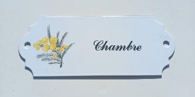 Plaque Chambre émaillée Mimosa, plaque émail véritable 