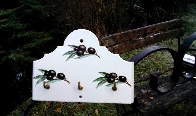 Porte torchons émaillé olives noires décor Provence plaque émaillée authentique