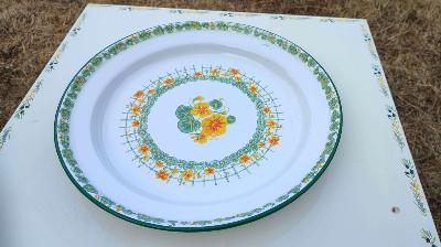 Plateau émaillé Plat service et four motif fleur capucine déco cuisine