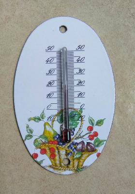 Thermomètre émail extérieur ovale panier de fruits Arémail Emalia premier prix
