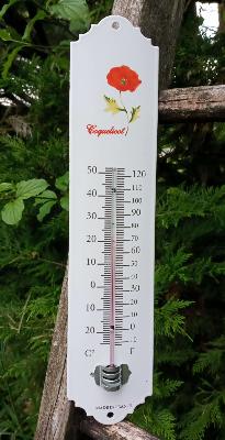 Thermomètre émaillé Coquelicot 30 cm, thermomètre émail jardin décoratif