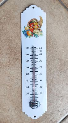Thermomètre mural émaillé bouquet de fruits émail blanc 30 cm