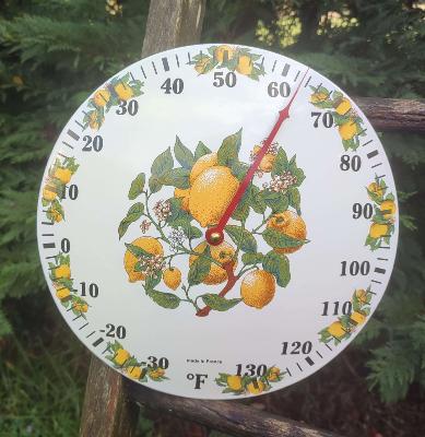 Thermomètre émaillé rond bombé motif citron thermomètre à aiguille