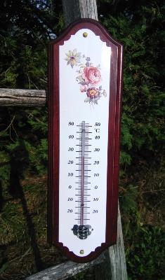 Thermomètre Roses anciennes plaque émaillée sur bois 33 cm