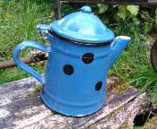Cafetire maille bleue  pois, vaisselle maille dco cuisine vintage
