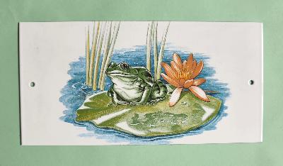 Plaque émaillée décorative jardin bassin motif grenouille émail etc