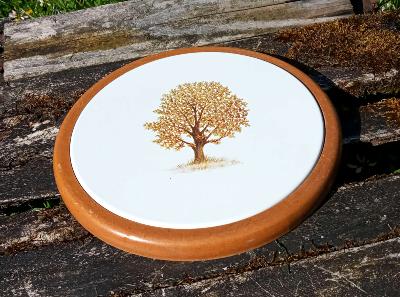 Dessous de plat émaillé arbre d'automne support bois