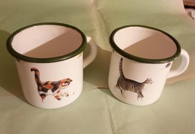 Mug émaillé chat lot de 2: vaisselle émaillée originale made in France