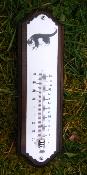 Thermomètre émail Chat: plaque émaillée déco sur bois massif 33 cm