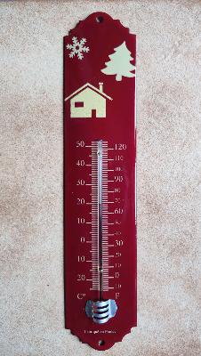 Thermomètre émaillé déco montagne Chalet sapin 30 cm Ar émail Emalia