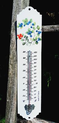 Thermomètre mural émaillé déco baies rouges 30 cm