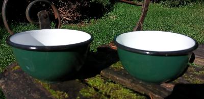 Bol émail vert, vaisselle incassable camping randonnée, lot de 2