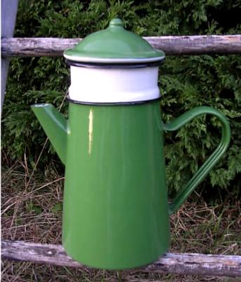 Cafetière filtre Vintage émaillée verte tous feux 1,5L: cafetière émail véritable décorative