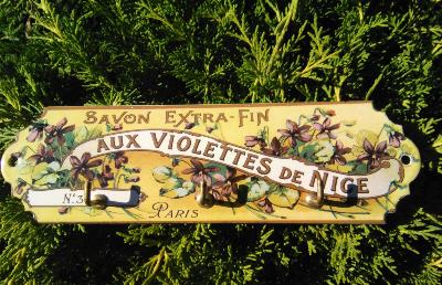 ACCROCHE TORCHONS EMAILLE PUB savon Aux violettes de Nice EMAIL VERITABLE NEUF 