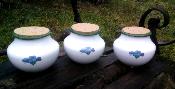 Pot maill fleur bleue, pots salle de bain ou pots cuisine lot de 3