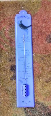 Thermomètre bleu extérieur décoratif émaillé Chats 50 cm, idéal au jardin