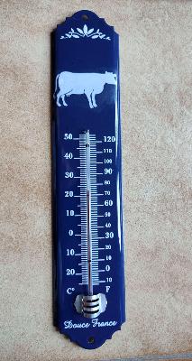 Thermomètre émaillé bleu déco vache top affaire 30 cm