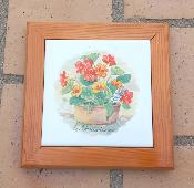 Dessous de plat émaillé pot de fleurs capucines accessoire déco cuisine