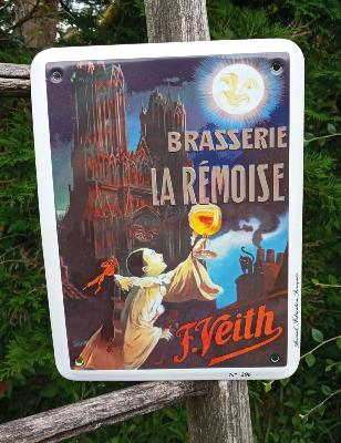 Plaque émaillée Brasserie La Rémoise de qualité numérotée made in France
