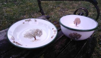 2 plats émaillés arbre d'automne vaisselle émaillée made in France