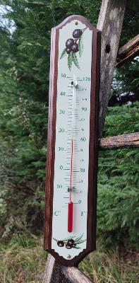 Thermomètre bois émail déco Provence: plaque émaillée sur bois massif 50 cm