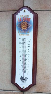 Thermomètre plaque émaillée sur bois savon Le Chat 33 cm: le top Arémail Emalia